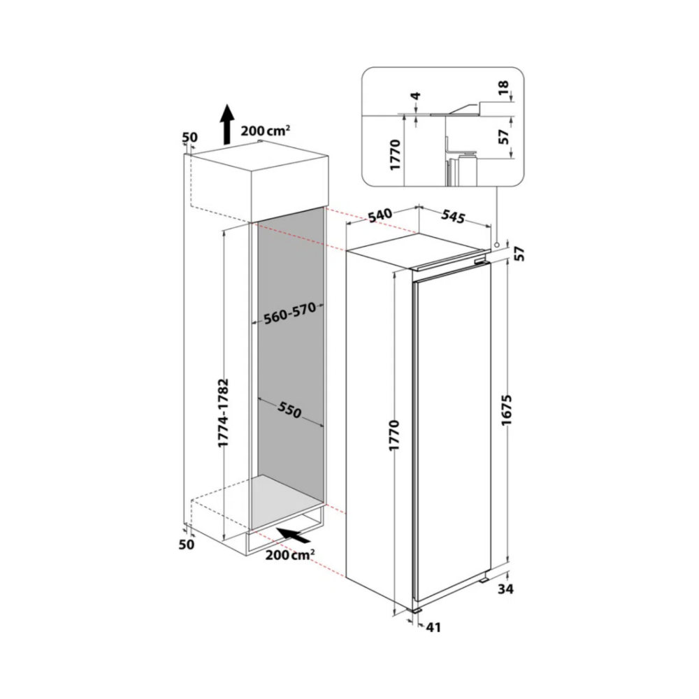 Progetto senza titolo (79) Frigorifero da Incasso Whirlpool ARG18082 H177 314 L Ventilato Classe E